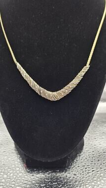 Vintage OTC 925 Gold Vermil 18.5 Inch Chevron Necklace With Diamonds